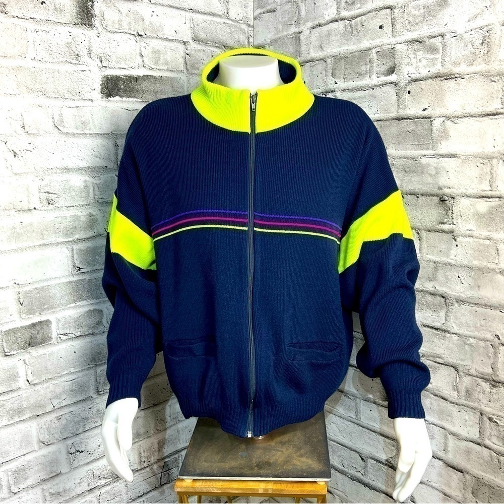 Vintage Jardi Full Zip Sweater with Neon Lines